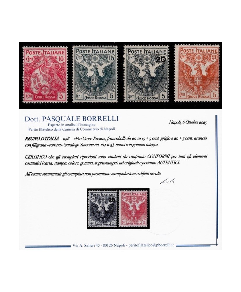 REGNO D'ITALIA - 1915/16 - PRO CROCE ROSSA, la serie COMPLETA di 4 francobolli NUOVI con certificato