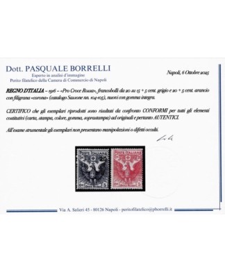 REGNO D'ITALIA - 1915/16 - PRO CROCE ROSSA, la serie COMPLETA di 4 francobolli NUOVI con certificato