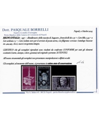 REGNO D'ITALIA - 1937 - AUGUSTO, la serie COMPLETA con POSTA AEREA, 15 francobolli NUOVI con certificato