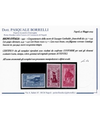 REGNO D'ITALIA - 1932 - GARIBALDI, la serie COMPLETA con certificato