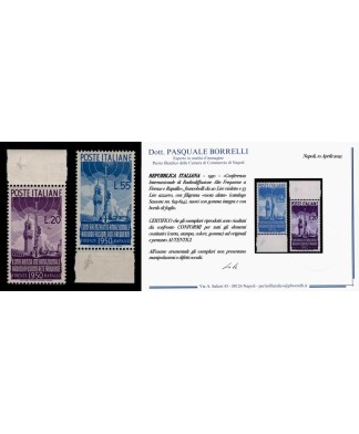 ITALIA REPUBBLICA - 1950 - RADIODIFFUSIONE, la serie COMPLETA di 2 francobolli NUOVI con certificato