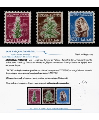 Repubblica - 1950 - TABACCO, la serie COMPLETA di 3 francobolli NUOVI