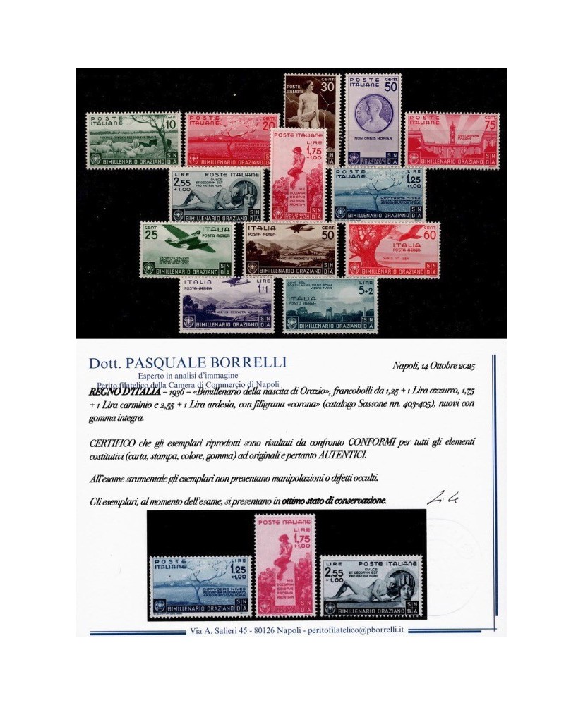 REGNO D'ITALIA - 1936 - ORAZIO, la serie COMPLETA con certificato