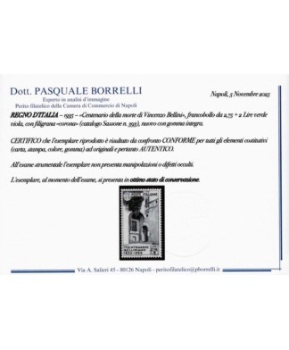 REGNO D'ITALIA - 1935 - BELLINI, la serie COMPLETA con certificato