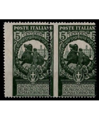 REGNO D'ITALIA - 1911 - UNITA' D'ITALIA, c. 5 con varietà DENTELLATURA e gomma INTEGRA
