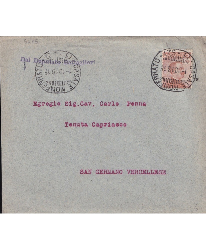 1918 Casale Monferrato (Alessandria) - Annullo frazionario tipo inusuale