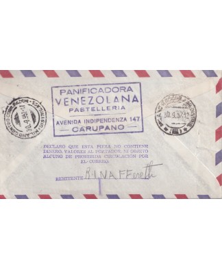 1957 Venezuela raccomandata aerea per Italia