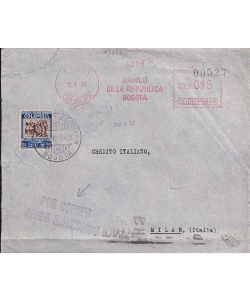1938 Colombia via aerea - Affrancatura meccanica + francobollo