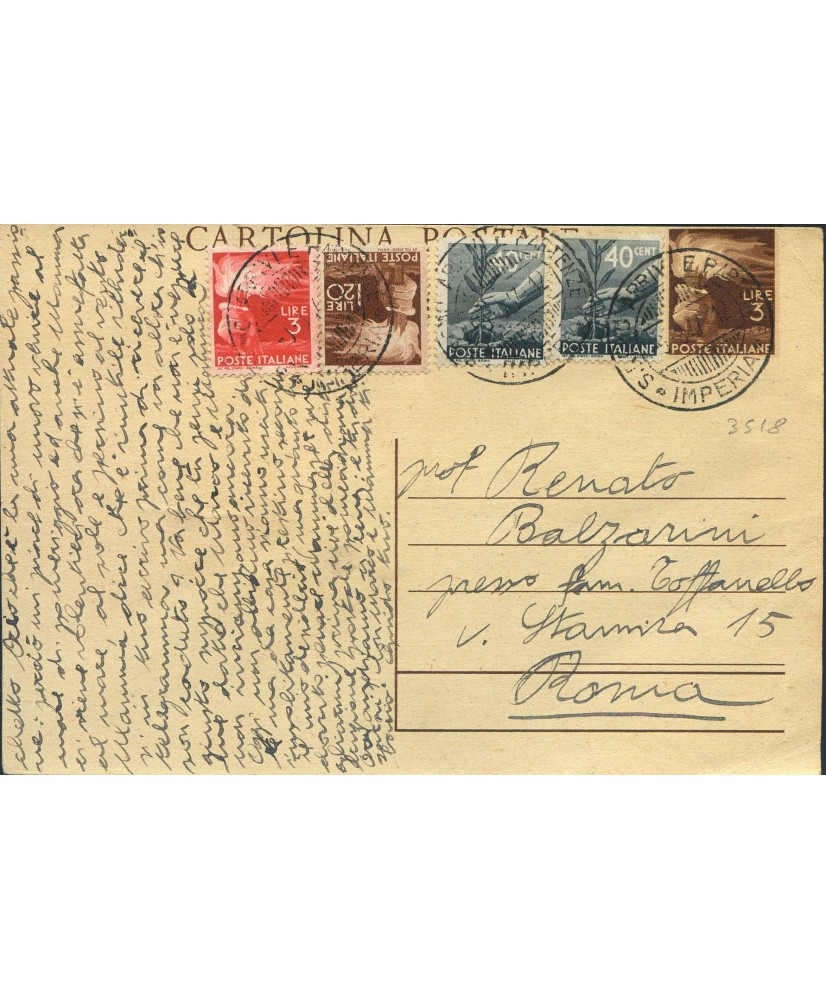 1947 cartolina postale L. 3 tutta democratica - Quadricolore
