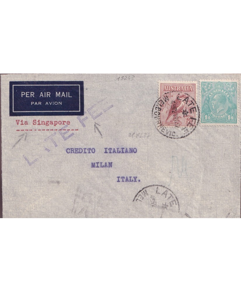 1937 Australia aerea per Italia via Singapore