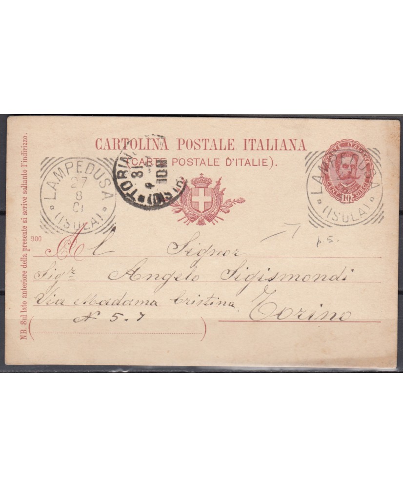 1901 cartolina postale annullo rondo riquadrato Lampedusa isola