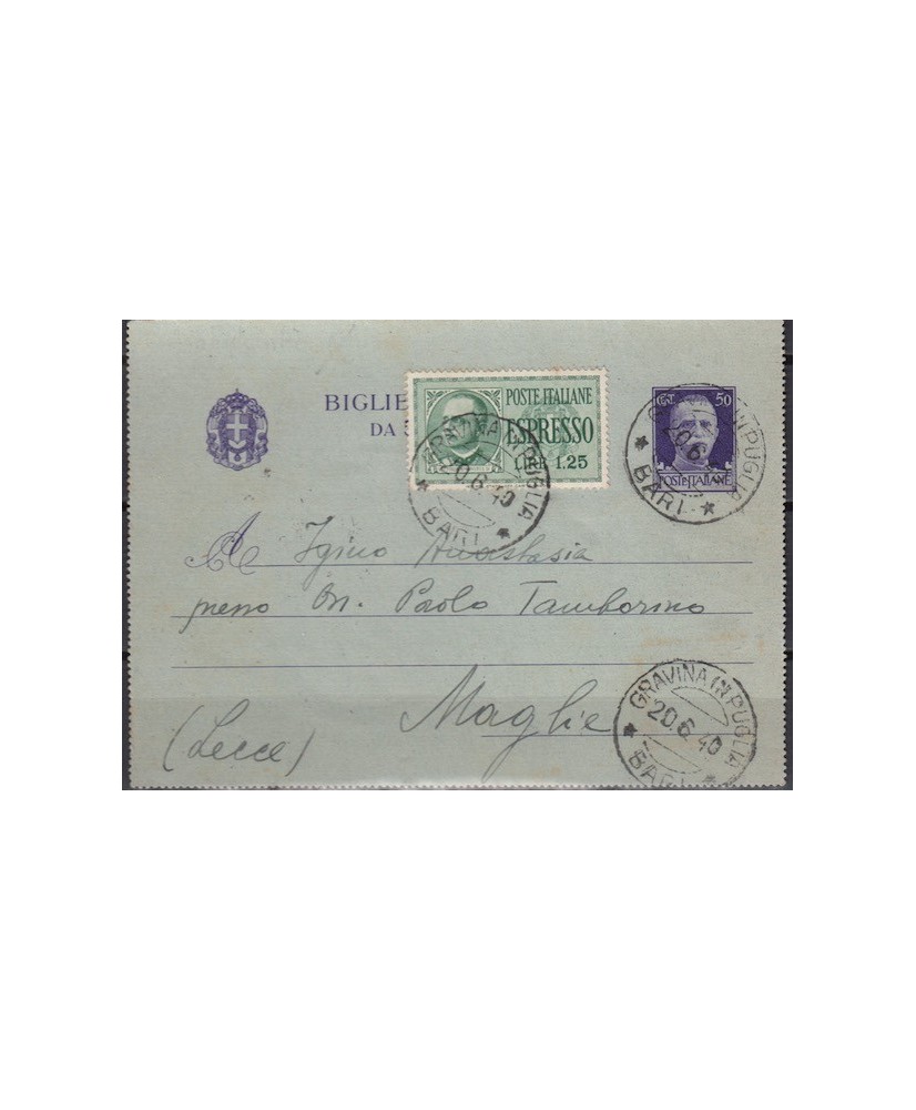 1940 biglietto postale Ambulante Lecce – Novoli – Gagliano e Pescara – Brindisi – Lecce