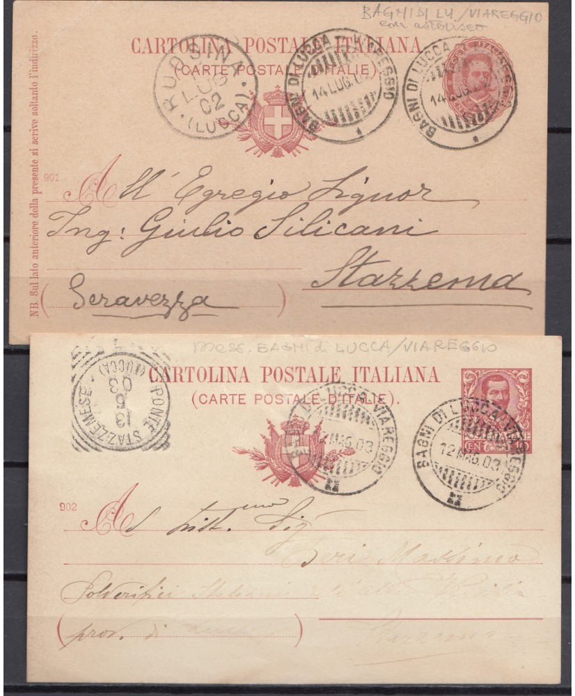 1902 / 03 Ambulante Bagni di Lucca - Viareggio 2 differenti
