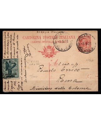 SOMALIA 1922 cartolina postale Leoni con Vittoria centesimi 15 con sovrastampa