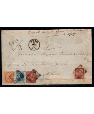 1873 interessante affrancatura di centesimi 34 stampe 17 porti
