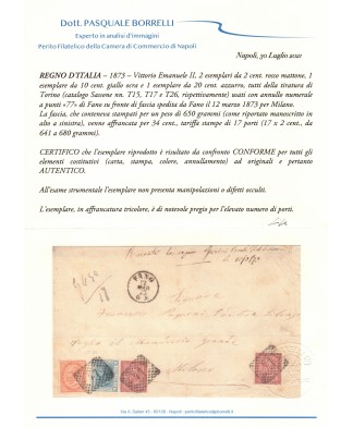 1873 interessante affrancatura di centesimi 34 stampe 17 porti