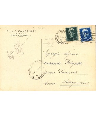 1945 Imperiale c. 15+35 - Cartolina postale tariffa RSI