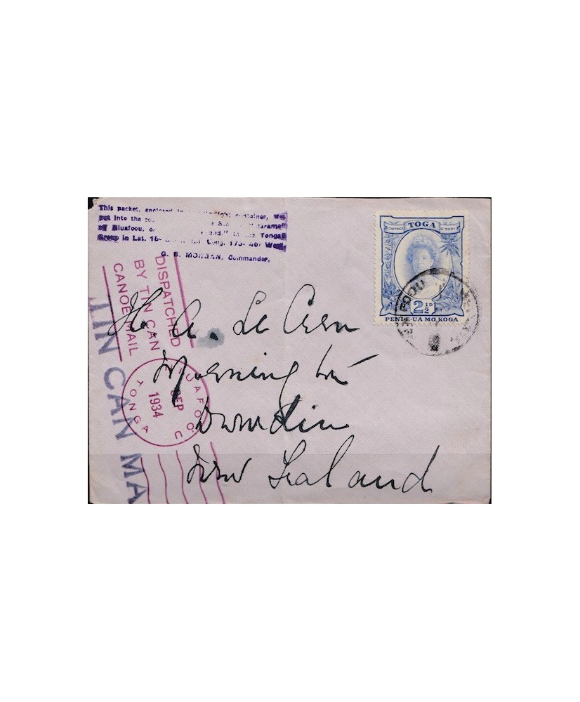 1934 Tonga (Polinesia) - Tin can mail