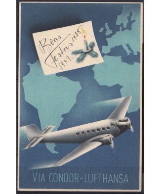 1938 cartolina via Condor - Lufthansa usata per Italia