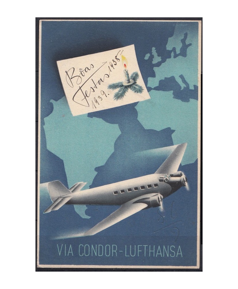 1938 cartolina via Condor - Lufthansa usata per Italia