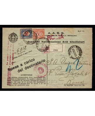 REGNO D'ITALIA - 1933 - Segnatasse c. 60 + L. 2 tariffa raccomandata atti giudiziari per distretto