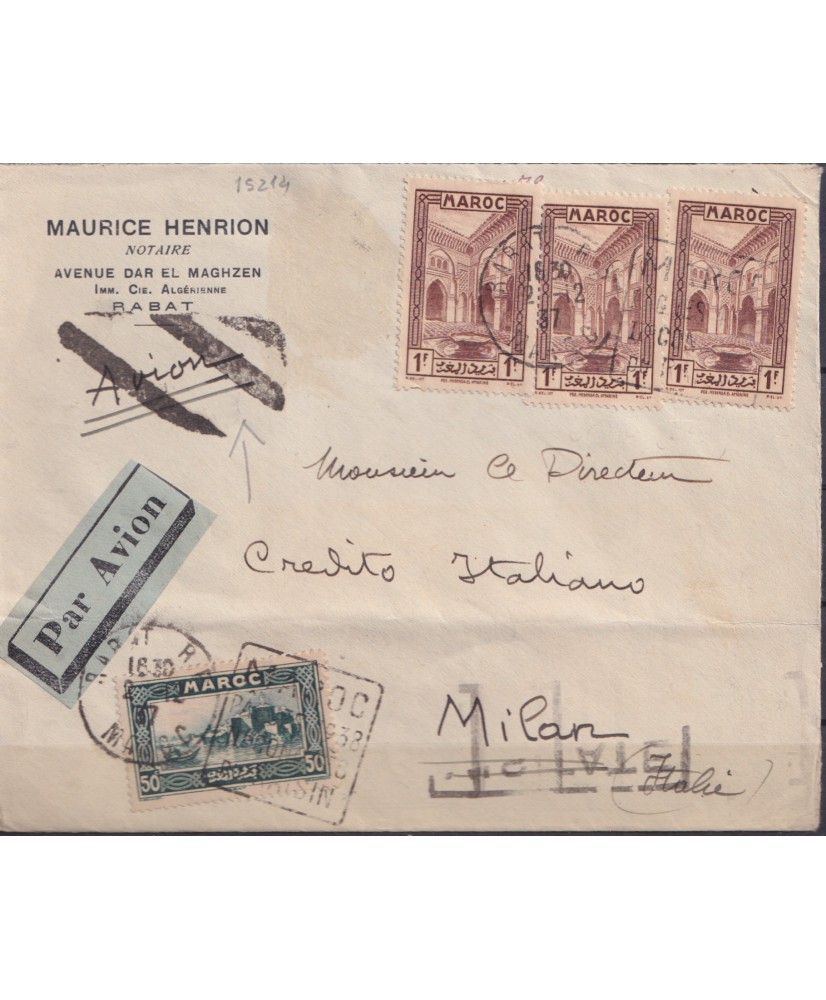1937 Marocco raccomandata aerea per Italia